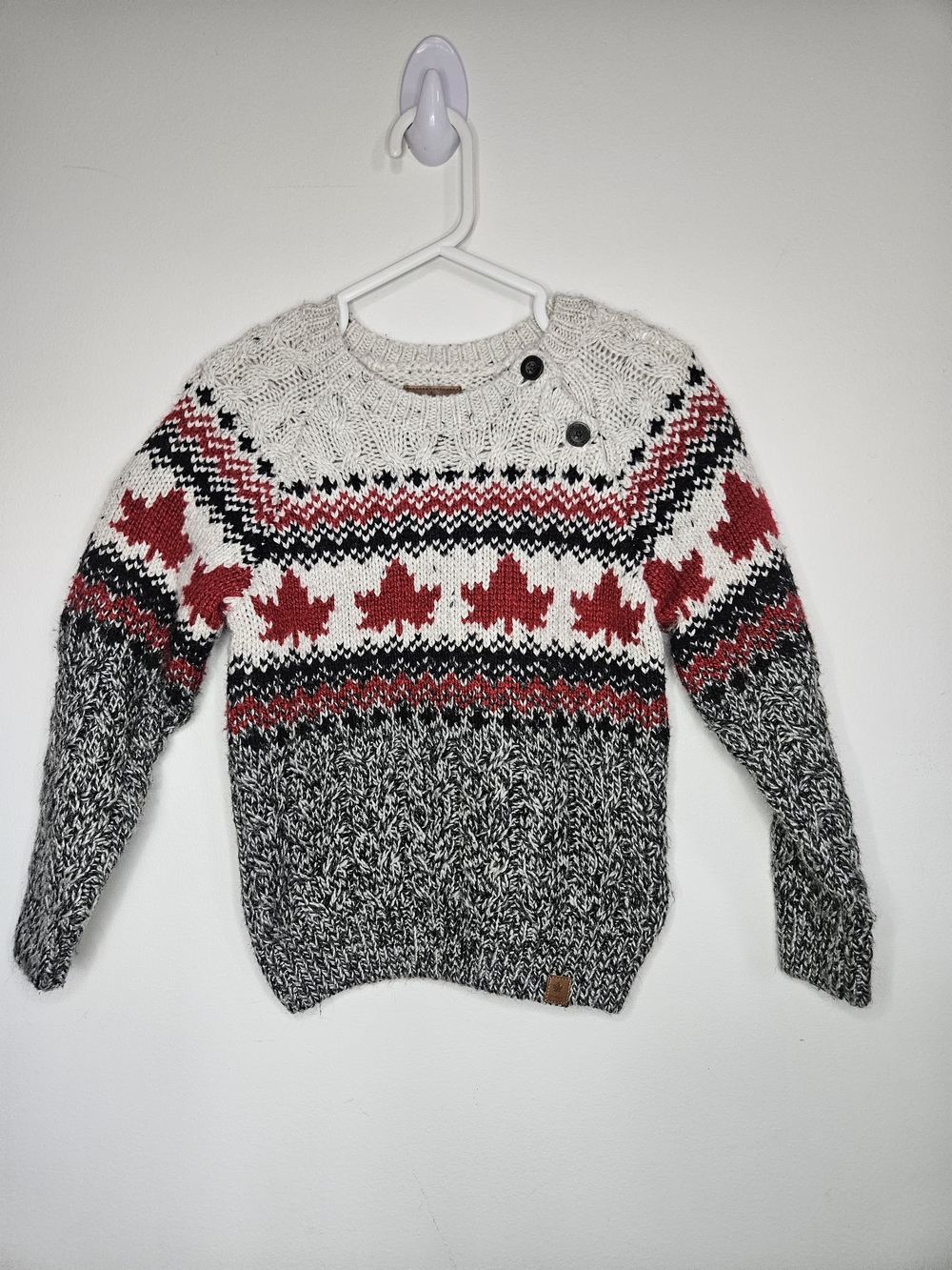 Canadiana Toddler Boy Girl Maple Leaf Fair Isle Knit Sweater 5T Grey Red White🩷